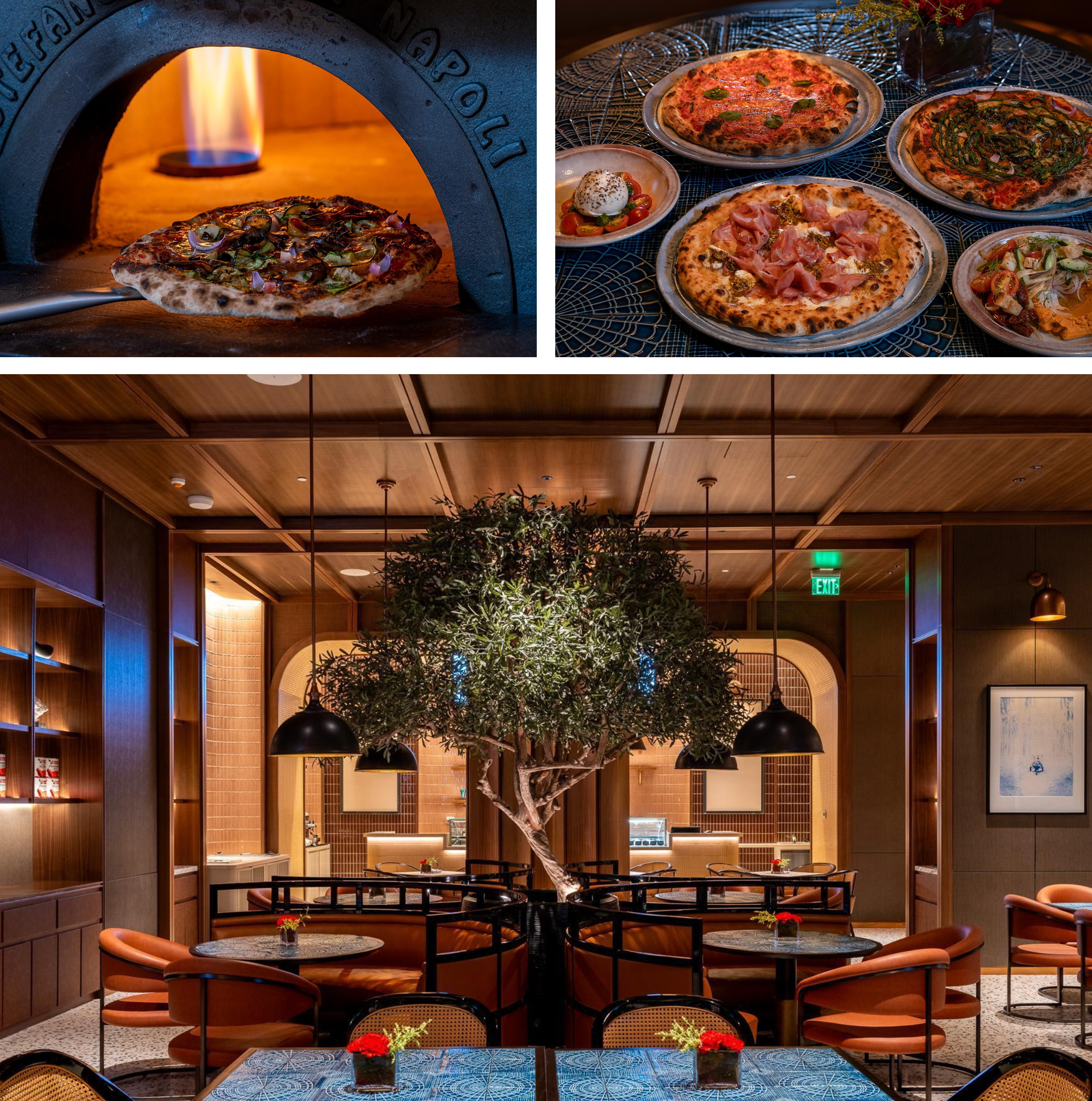 Pizzas and other offerings available from Trattoria; Trattoria e Dolci interior