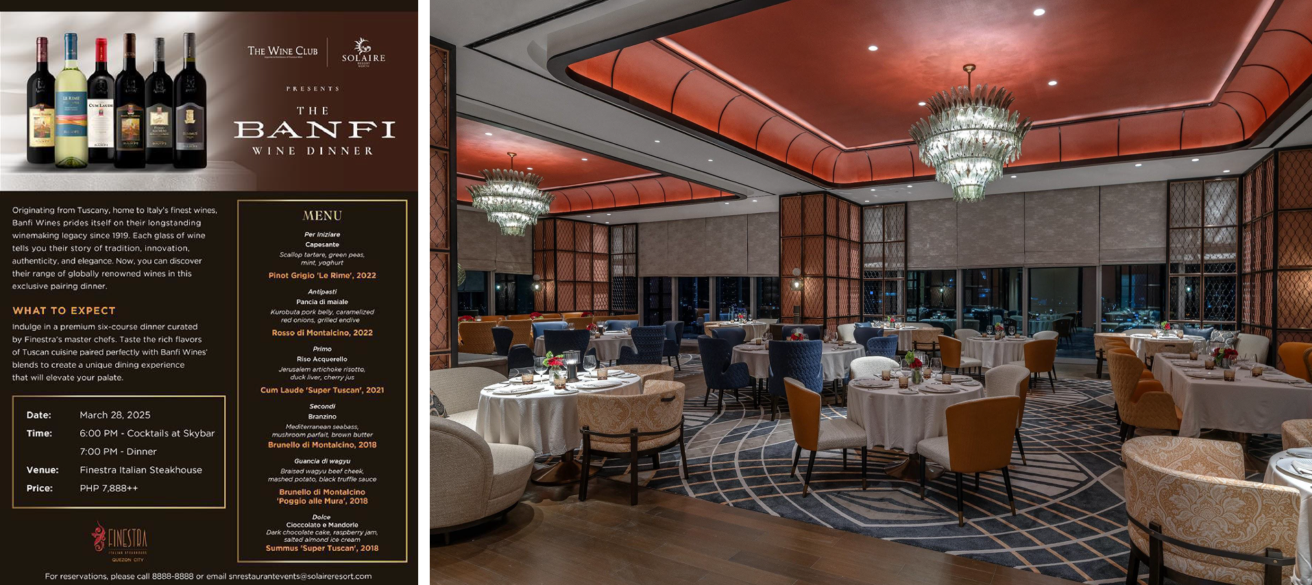 anfi Wine Dinner Menu, Finestra Italian Steakhouse interior